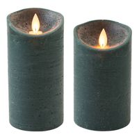 Set van 2x stuks Antiek Groen Led kaarsen met bewegende vlam - LED kaarsen - thumbnail