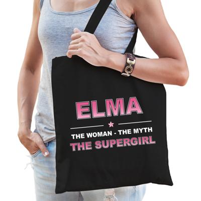 Naam cadeau tasje Elma - the supergirl - zwart - voor dames - katoen