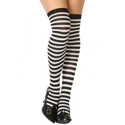 Carnaval verkleed kousen / kniekousen - gestreept - dames - wit/zwart - one size Carnaval verkleed kousen / kniekousen - gestreept - dames - wit/zwart - one size