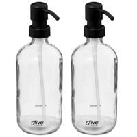 Zeeppompje/zeepdispenser van glas - 2x - transparant - 450 ml