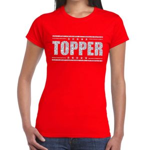 Topper t-shirt rood met zilveren glitters dames