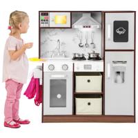 Kinderkeuken Speelgoedkeuken Aantrekkelijke Lichtjes en Geluidjes Afzuigkap Magnetron Ijsmaker Krijtbord Gootsteen Handdoekenrek