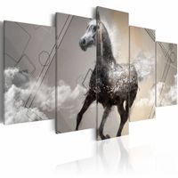 Schilderij - Paard in galop , grijs wit , 5 luik