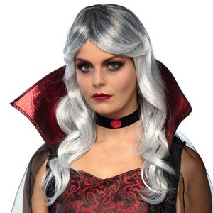 Verkleedpruik voor dames - grijs - dark queen/Vampier/fantasy - Carnaval - lang haar - met