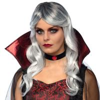 Verkleedpruik voor dames - grijs - dark queen/Vampier/fantasy - Carnaval - lang haar - met