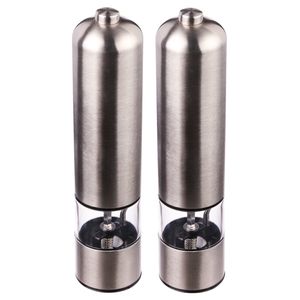 Set van 2x stuks electrische pepermolens RVS zilver 23 cm