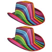 Gekleurde cowboyhoed - 2x stuks - gestreept - regenboog - Carnaval verkleed hoeden