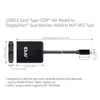 CLUB3D USB3.2 Gen2 Type-C(DP Alt-Mode) to DisplayPort Dual Monitor 4K60Hz M/F MST hub - thumbnail