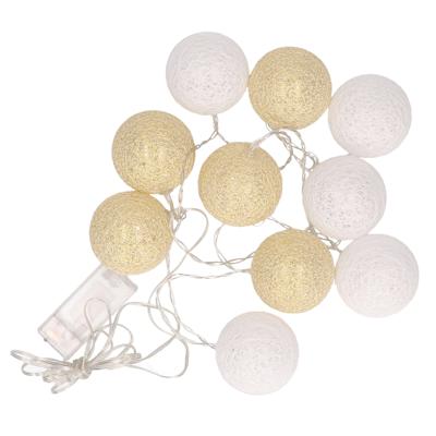 Feestverlichting lichtsnoer met katoenen balletjes - wit/goud - 300 cm - ballen van 6 cm