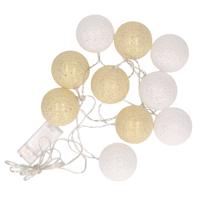 Feestverlichting lichtsnoer met katoenen balletjes - wit/goud - 300 cm - ballen van 6 cm