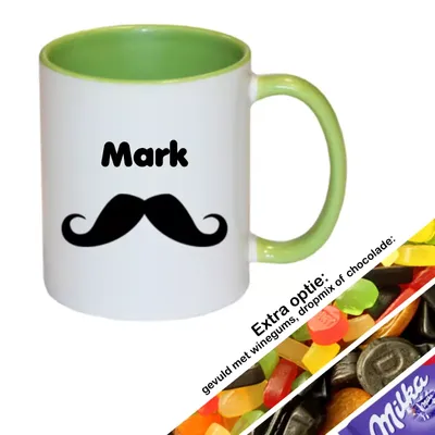 Snor mok met naam (groen)