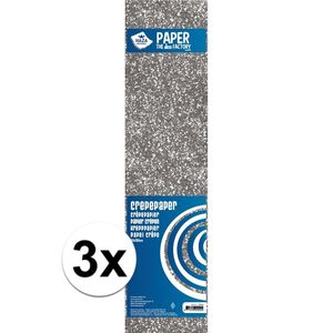 3x Crepe alu papier glitter zilver 150 x 50 cm knutsel materiaal