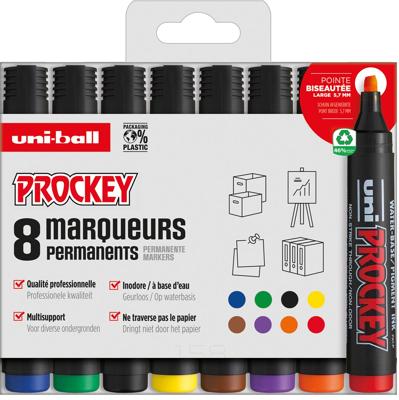 Uni-ball permanent marker Prockey PM-126, schuine punt, large, etui van 8 stuks
