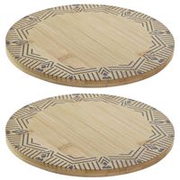 Set van 2x stuks ronde pannen onderzetters van bamboe met print D20 cm - Panonderzetters - thumbnail
