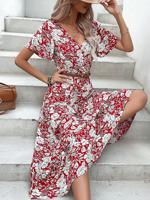 Casual V Neck Regular Fit Floral Dress With No - thumbnail