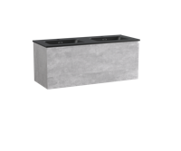 Linie Lado zwevend badmeubel 120 x 46 cm beton donkergrijs met Baro dubbele wastafel in mat zwarte porselein 1 lade