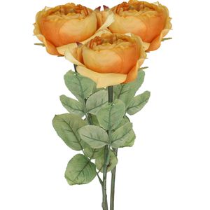 Kunstbloem roos Diana - 3x - oranje - 36 cm - kunststof steel - decoratie bloemen