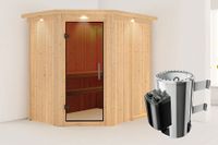 Karibu | Saja Sauna met Dakkraag | Antracietglas | Kachel 3,6 kW Geïntegreerde Bediening - thumbnail