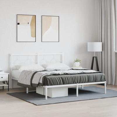 Bedframe met hoofdbord metaal wit 150x200 cm
