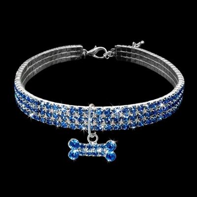 2 stuks bling Rhinestone hond kraag Crystal puppy Chihuahua huisdier hond kragen leiband voor kleine honden mascotas accessoires S (blauw)