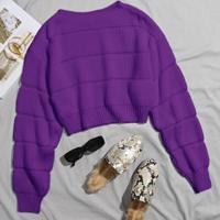 Bon&Bon Hot Pink Ribbed Knit Crop Sweater - Casual Drop Shoulder Pullover Violet Purple / XS