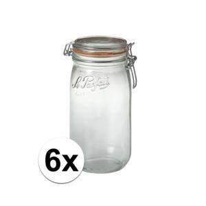 Voorraad/weckpot - 6x stuks - transparant - glas - 22 x 10 cm - 1,5 L - Le Parfait