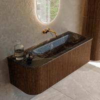 Badmeubel Mondiaz Kurve-Dlux | 125 cm | Meubelkleur Walnut | Wastafelkleur Lava | Solid surface | Rechts spoelbak | Zonder kraangat(en) Badmeubel Mondiaz Kurve-Dlux | 125 cm | Meubelkleur Walnut | Wastafelkleur Lava | Solid surface | Rechts spoelbak | Zonder kraangat(en)