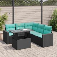 6-delige Loungeset met kussens poly rattan acacia zwart