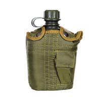 Veldfles drinkfles - kunststof - met legergroene hoes - Outdoor - 1000 ml - riembevestiging lus