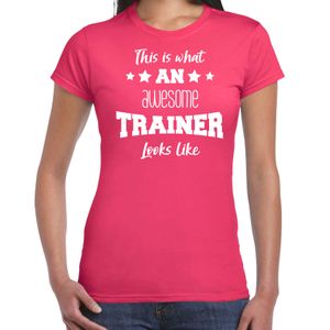 Cadeau t-shirt voor dames - awesome trainer - trainer bedankje - roze