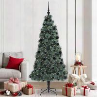 VidaXL Kunst kerstboom met verlichting en ballenset groen 210 cm pet