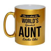 Worlds Greatest Aunt / tante cadeau mok / beker goudglanzend 330 ml - feest mokken - thumbnail