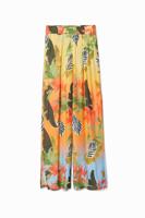 Tropische wide leg broek - ORANGE - M