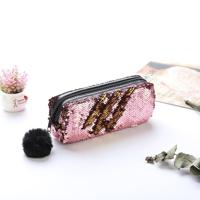 3 stuks omkeerbare Sequin potlood geval voor meisjes school levert super grote briefpapier gift magische make-up tas (roze + Glod)