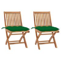 Tuinstoelen 2 st met groene kussens massief teakhout