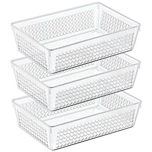 Organizer/opbergmandje - 3x - kunststof - transparant - 2.3L - 23 x 15 x 6 cm