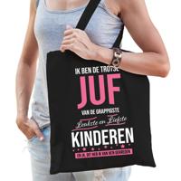 Trotse juf cadeau tasje - zwart - voor dames - wit en roze letters - kado - bedankjes - voor lerares