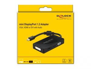 Delock 62073 Mini DisplayPort 1.2 Adapter naar VGA / HDMI / DVI / Audio female 4K Passief zwart