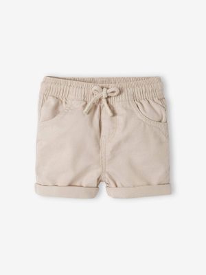 Gekeperde short met elastische tailleband babyjongen beige
