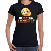 Funny emoticon t-shirt Sexy and i know it zwart dames - thumbnail