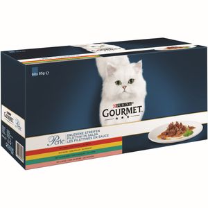 Perle mini filets in saus met kip, met rund, met konijn, met zalm 60x85g kattenvoer - Gourmet