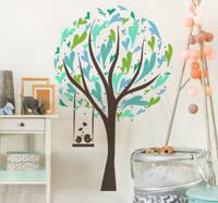 Muursticker boom schommel vogels
