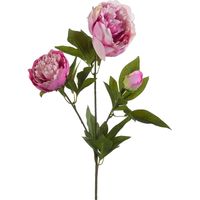 Kunstbloem pioenrozen tak - 3 bloemen - roze - 70 cm - decoratie - thumbnail