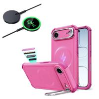 iPhone Air Bundle Cyber Tough Magnetic Case (Camera Control, Stash Stand) and Magnetic Charging Pad (Qi2) - Rosy Pink