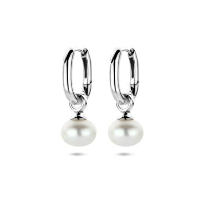 Gerhodineerd Zilveren Oorringen met Parel - 23mm - 925 Zilver