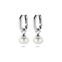 Gerhodineerd Zilveren Oorringen met Parel - 23mm - 925 Zilver