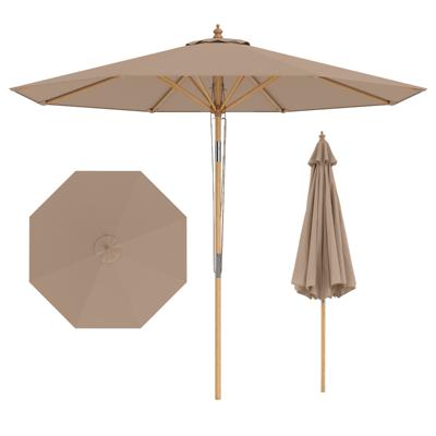Ronde Parasol van 280 cm Bamboe Marktparasol met Kantelmechanisme met Drukknop Geventileerde Bovenkant 8 Stevige Baleinen in Hoogte Verstelbare Buitenzonwering-Bruin