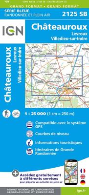 Wandelkaart - Topografische kaart 2125 SB - Serie Bleue Châteauroux, Levroux, Villedieu-sur-Indre | IGN - Institut Géographique National