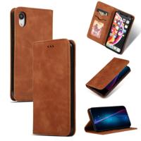 Retro huid voelen Business magnetische horizontale Flip lederen case voor iPhone XR (bruin)