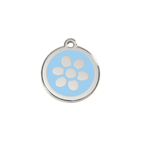 Flower Light Blue roestvrijstalen hondenpenning small/klein dia. 2 cm - RedDingo